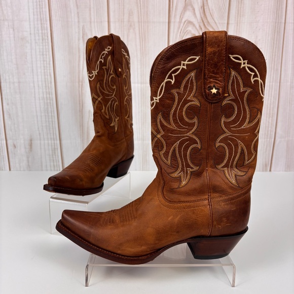 Tony Lama Vaquero Cowboy Boots Leather Snip Toe Western Comfort Boot Brown Sz 7 - Picture 1 of 12